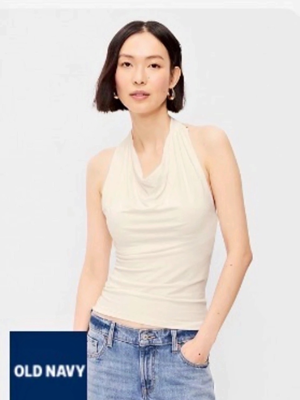 Old Navy Cowl-Neck Halter Top Tank in Cream